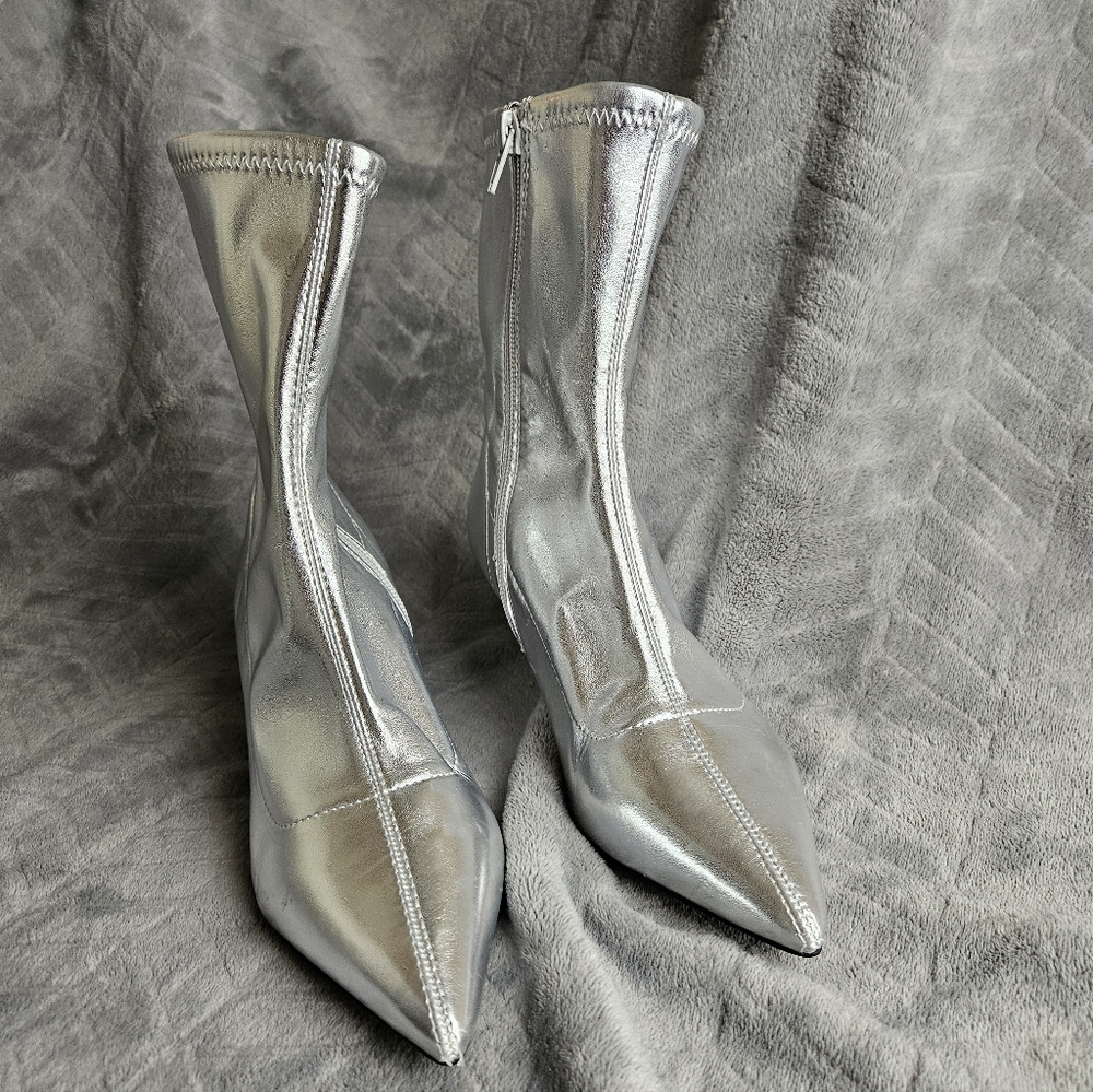 Zara Metallic Silver Heeled Boots